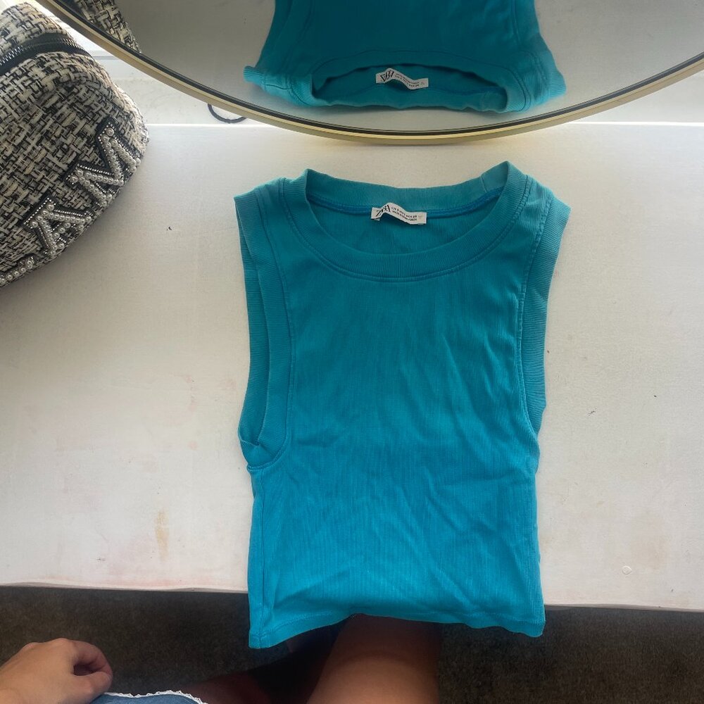 Cute Blue Cropped Zara Tank top (Price Negotiable)